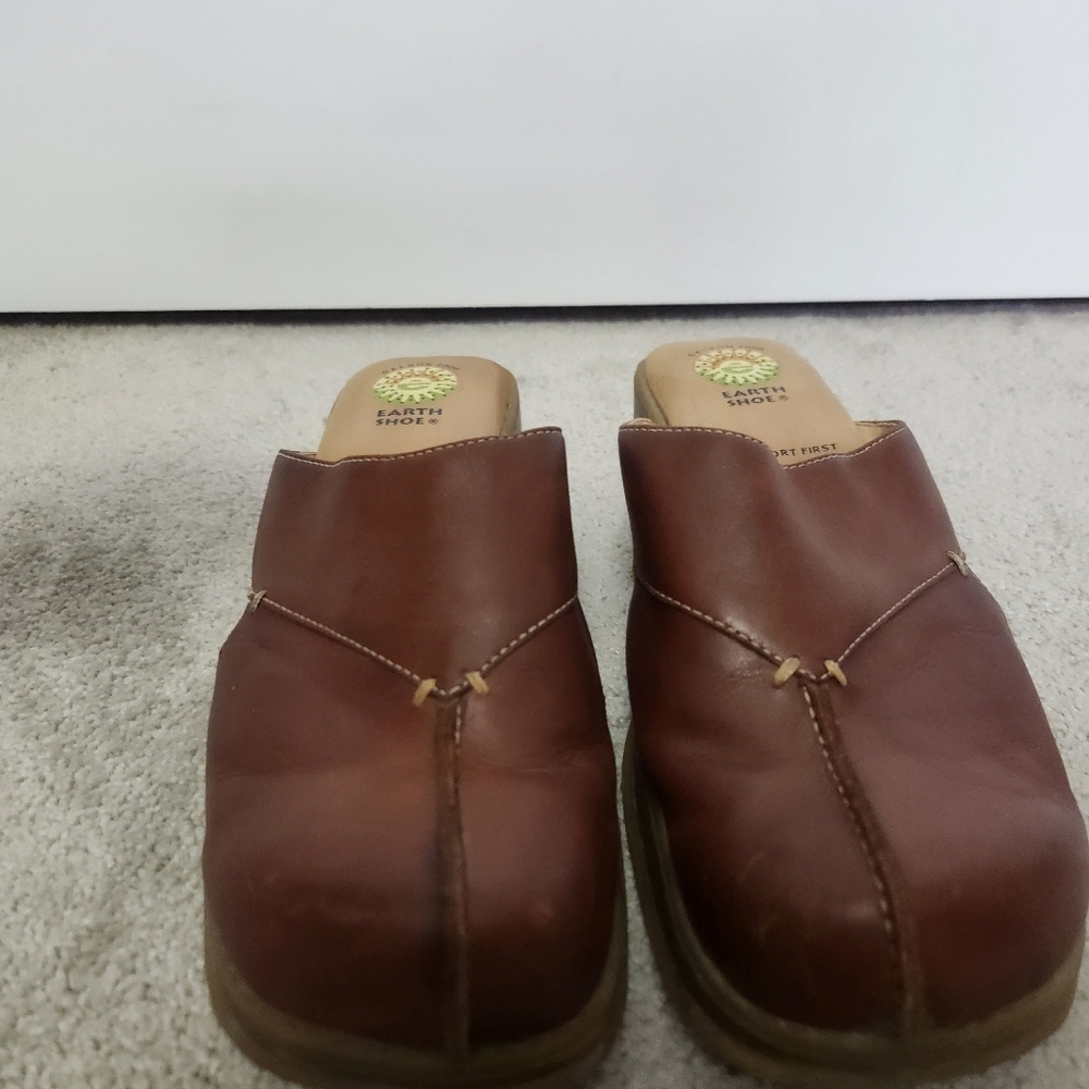 Earth Shoes Gelron 2000 Woman’s Size 10 Slip On Clogs Tan Brown Leather - Picture 2 of 10
